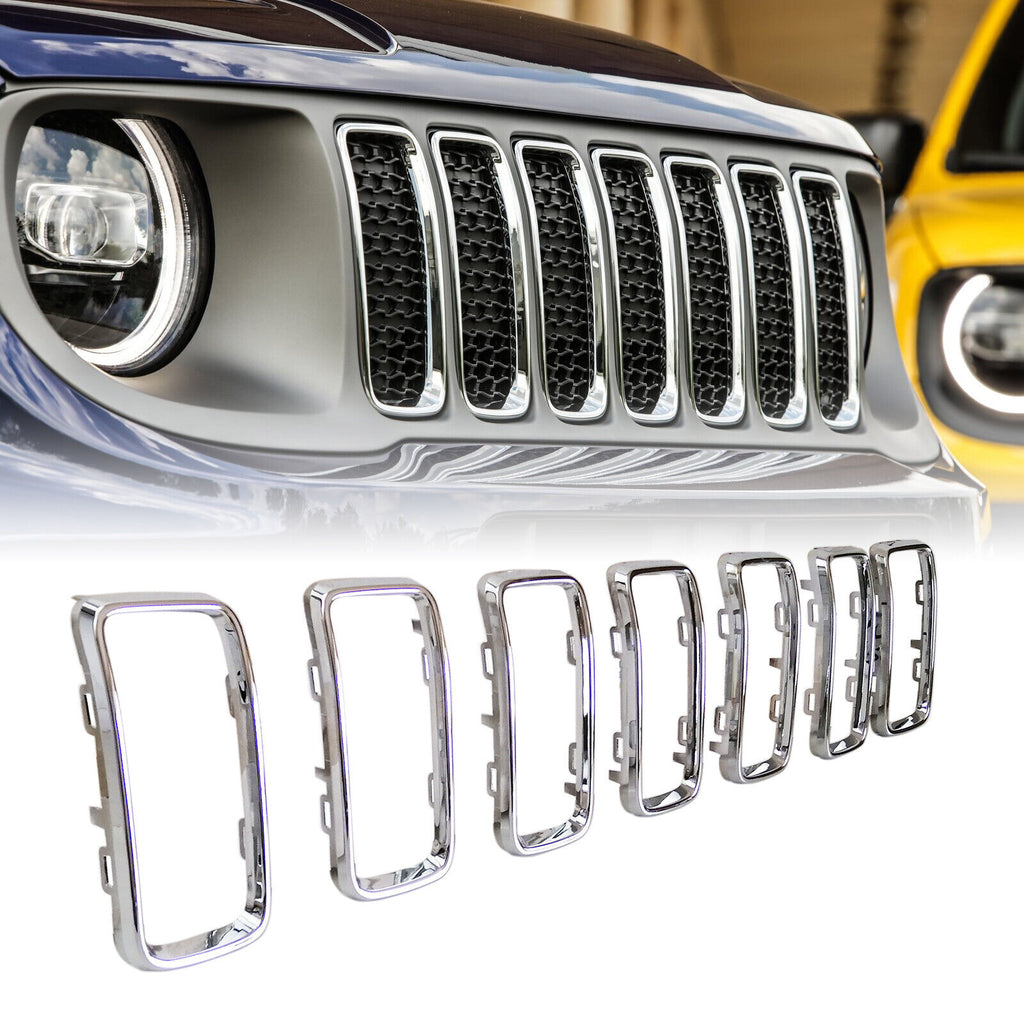 Front Grille Insert Ring Chrome Silver Grill Cover Trim for Jeep 2019-2023 Renegade