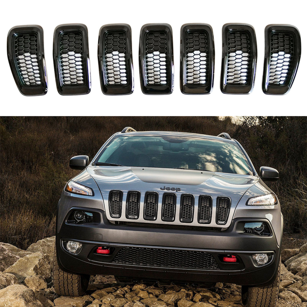 Front Grille Grid Grill Inserts Covers Black Ring for 2014-2018 Jeep Cherokee KL by XBEEK