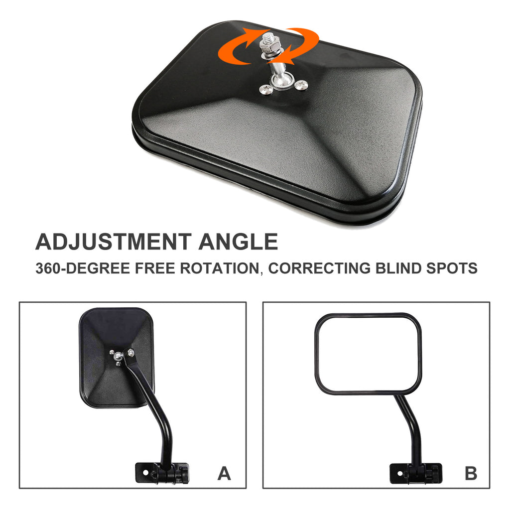 Pair Of Front Side View Mirrors For Jeep Wrangler JK 2007-2018 – Manual, Black Textured