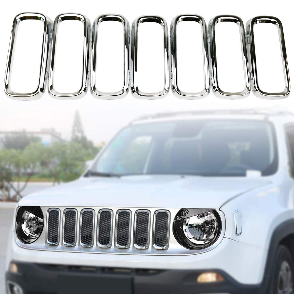 Front Grille Insert Ring Chrome Silver Grill Cover Trim for Jeep 2015-2018 Renegade BU by XBEEK