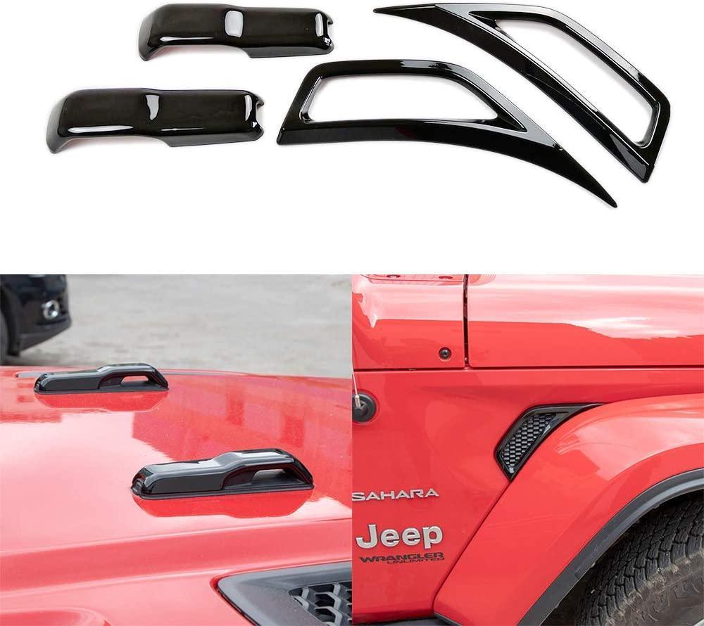 XBEEK Wheel Eyebrow Side Air Conditioning Vent Outlet Cover Sticker and Hood Hood Hinge Cover for 2018+ Jeep Wrangler JL and 2020+ Jeep Gladiator JT (Black)