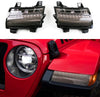 LED Fender Light White DRL Amber Turn Signal Lamp Front Wheel Eyebrow Light for 2018-2020 Jeep Wrangler JL -Smoked
