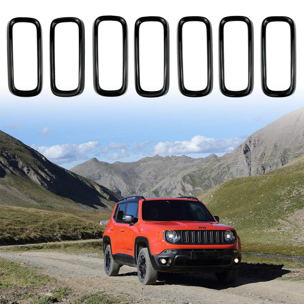 Front Grille Insert Ring Gloss Black Grill Cover Trim for Jeep 2015-2018 Renegade BU by XBEEK
