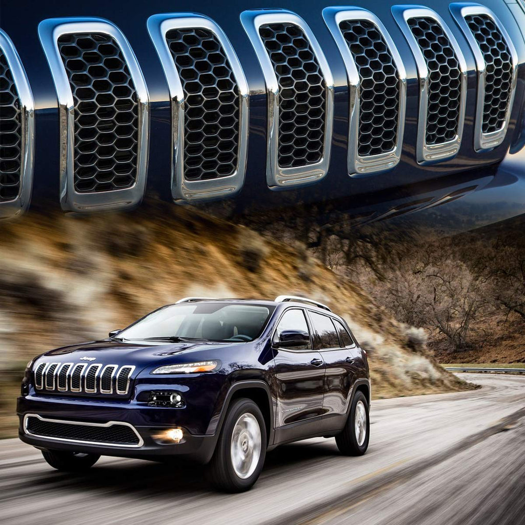 Front Grille Grid Grill Inserts Covers Dark Chrome Ring for 2014-2018 Jeep Cherokee KL by XBEEK