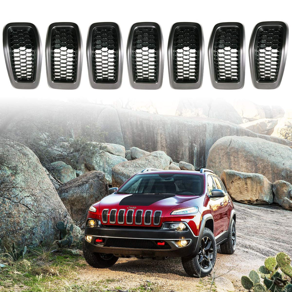 Front Grille Grid Grill Inserts Covers Dark Gray Ring for 2014-2018 Jeep Cherokee KL by XBEEK