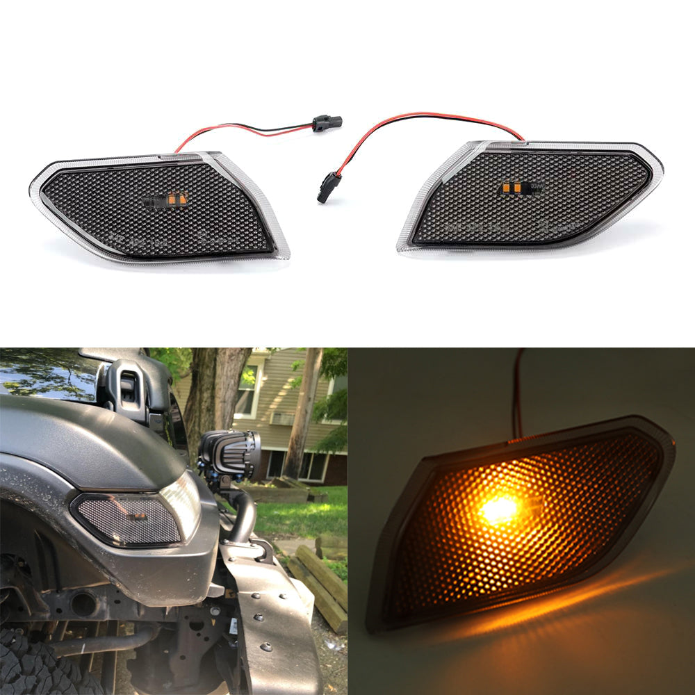 Smoked Front Fender Side Marker Light Turn Signal Lamp for 2018-2022 Wrangler JL