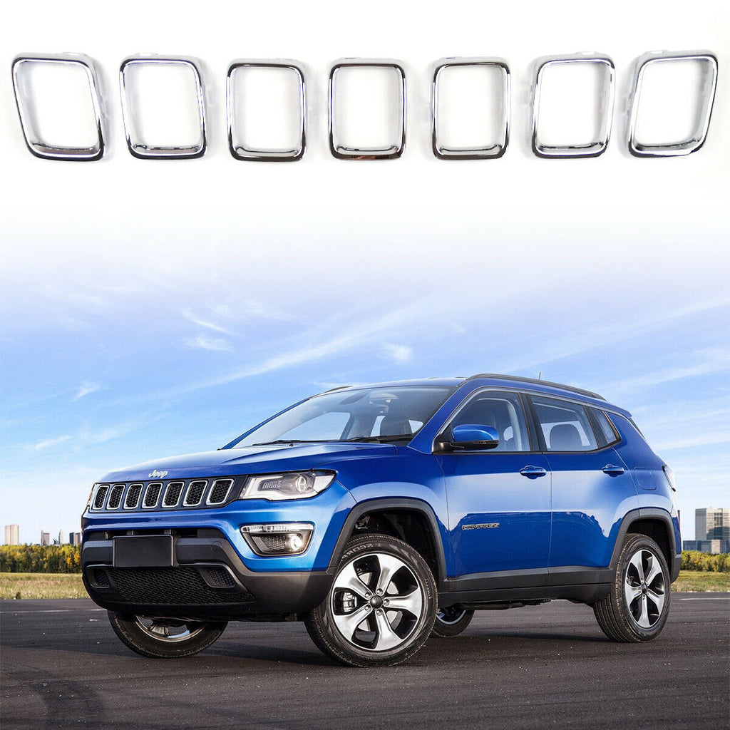 Front Grille Insert Cover Trim Kit Silver Clip-in Rings for 2017-2021 Jeep Compass MP by XBEEK